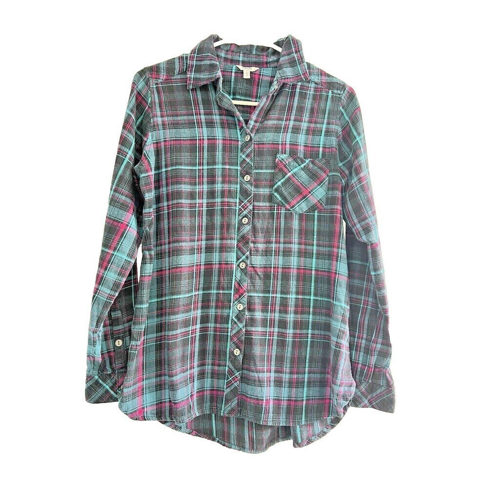 Sonoma Shirt Women's Size Small Blue black  Plaid Flannel Button Up size S